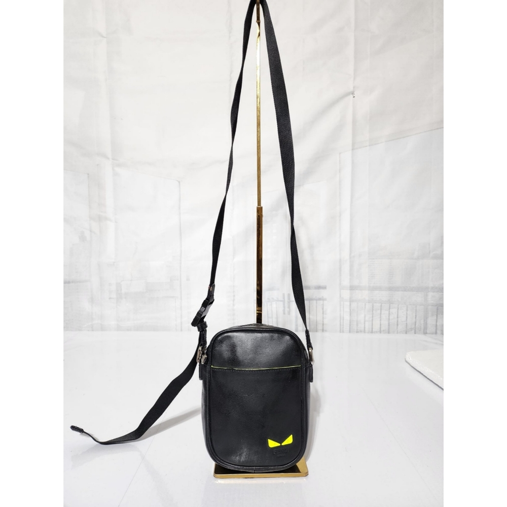 Fendi Leather Crossbody/Shoulder Bag Black/Neon Yellow